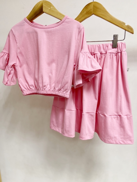 Pronta entrega - conjunto cropped + Saia midi kids babado tutti-frutti