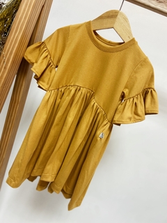 Pronta entrega - Vestido Mullet manga curta babado mostarda