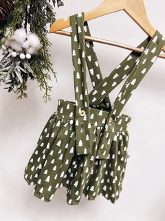 Pronta entrega - Salopete alça kids verde cactus pinheirinhos off