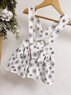 Pronta entrega - Salopete alça kids off flocos de neve preto