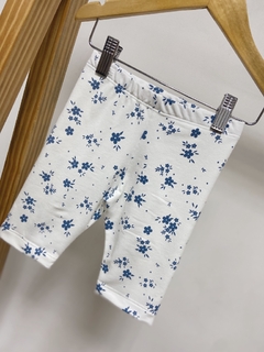 Pronta entrega - Bermuda moletinho com elastano floral azul vintage
