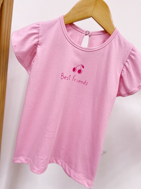 Pronta entrega - blusa babado best friends botão pérola tutti-frutti