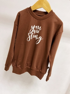 Pronta entrega - Casaco kids marrom you are strong moletinho