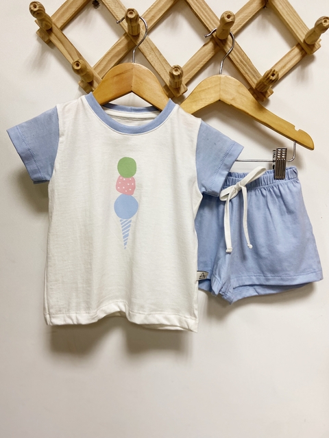 Pronta entrega - Pijaminha curto sorvete + shorts liso Aqua