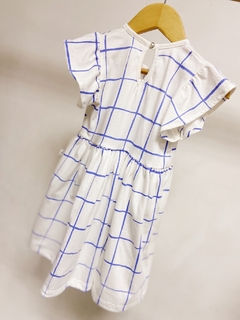 Pronta entrega - Vestido Mullet babado blue grid detalhe botao perola - You Boy Kids