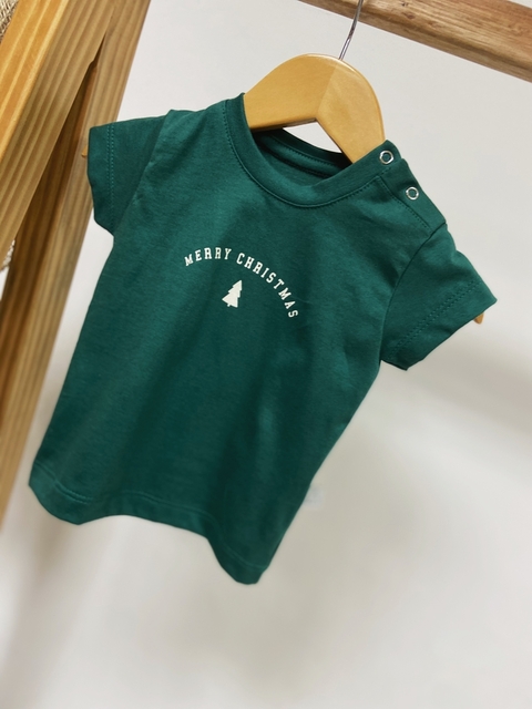 pronta entrega - Camiseta baby manga curta verde Estampa mery christmas off