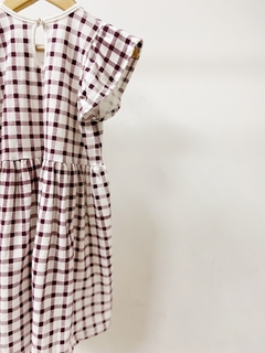 Imagem do Pronta entrega - Vestido kids Mullet estampado manga babado off xadrez vinho