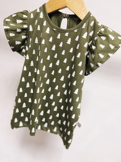 Pronta entrega - Blusa babado verde cactus pinheirinhos off botão pérola na internet