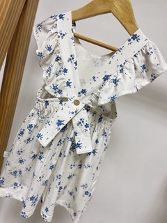 Pronta entrega - Vestido kids estampado babado costas floral azul vintage - comprar online