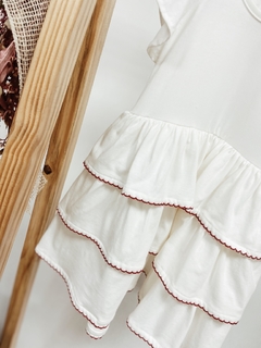 Pronta entrega - Vestido Mullet babados off picueta vermelho botao pérola - loja online