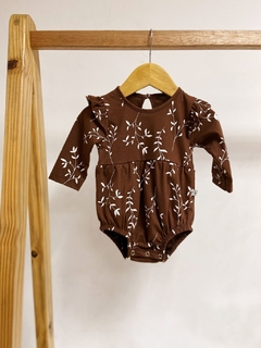 Pronta entrega - Body vintage manga longa com babado botão em pérola arabesco - comprar online