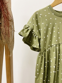 Pronta entrega - Vestido Mullet manga curta com babado oliva bolinhas off - loja online