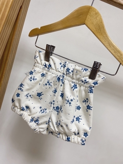 Shorts kids cintura alta Moletinho estampado floral azul denim na internet