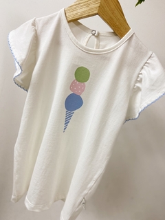 Imagem do Pronta entrega - Blusa babado off SORVETE bordado picueta Aqua botão pérola casquinha Aqua