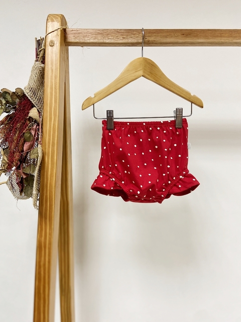 Pronta entrega - Bloomer com babado estampado vermelho Bolinhas off