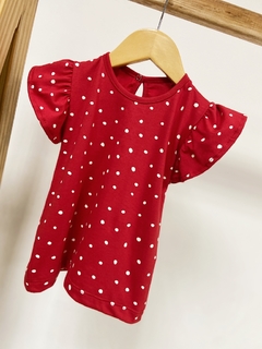 Pronta entrega - Blusa Kids manga babado estampado vermelho bolinhas off botão em pérola - comprar online