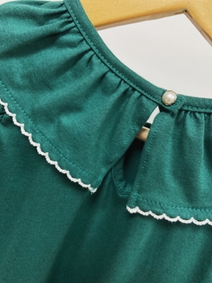 Pronta entrega - Vestido Mullet manga bufante babado gola verde com picueta off botão em pérola - comprar online