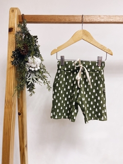 Pronta entrega - Bermuda Jogger kids canelado verde cactus pinheirinhos off