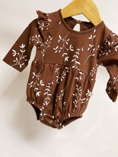 Pronta entrega - Body vintage manga longa com babado botão em pérola arabesco na internet