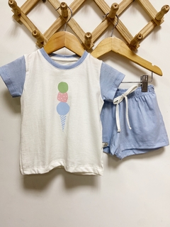 Pronta entrega - Pijaminha curto sorvete + shorts liso Aqua - You Boy Kids