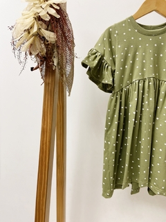 Pronta entrega - Vestido Mullet manga curta com babado oliva bolinhas off - You Boy Kids