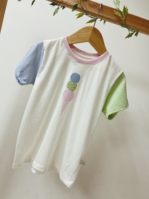 Pronta entrega - Camiseta divertida SORVETE three colors gola rosa claro