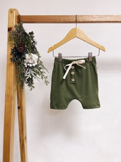 Pronta entrega - Bermuda Saruel botões kids canelado verde cactus