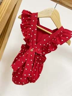 Pronta entrega - Romper baby babado estampado vermelho bolinhas off - loja online