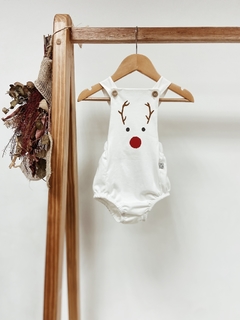 Pronta Entrega - Romper baby botões madeira natural off estampa rena - You Boy Kids