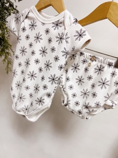 Pronta entrega - conjunto Body manga curta + bloomer botões off flocos neve preto - comprar online