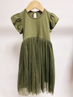 Pronta entrega - Vestido Mullet kids manga babado saia tule verde cactus