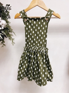 Pronta entrega - Salopete kids frente botões madeira transpasse costas verde cactus pinheirinhos off - loja online