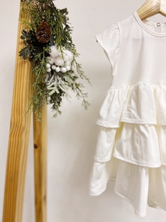 Pronta entrega - Vestido manga babado saia babados botão pérola off na internet