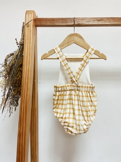Pronta entrega - Romper baby com botões estampado xadrez mostarda - You Boy Kids