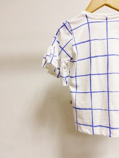 Pronta entrega - blusa manga curta com babado blue grid - loja online