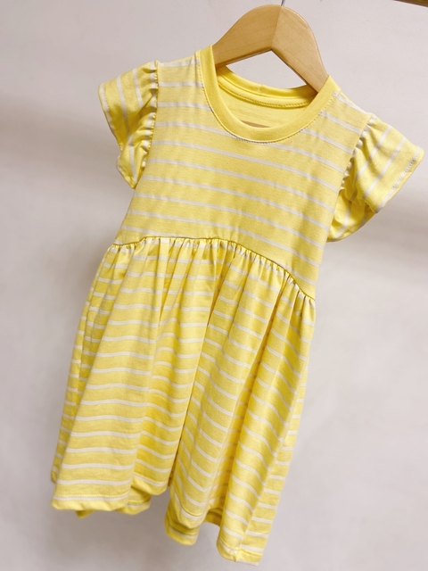 Pronta entrega - Vestido kids Mullet estampado manga babado yellow Stripes