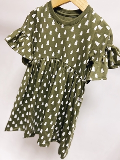 Pronta entrega - Vestido Mullet manga curta com babado verde cactus pinheirinhos off - You Boy Kids