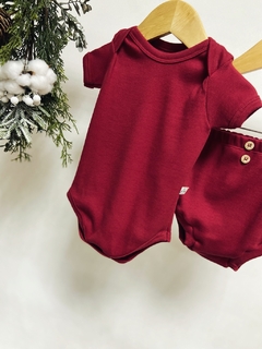 Pronta entrega - conjunto body manga curta + bloomer punho botoes madeira canelado marsala na internet