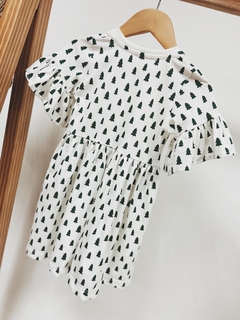 Pronta entrega - Vestido kids Mullet estampado manga curta baabdo off pinheirinhos verde