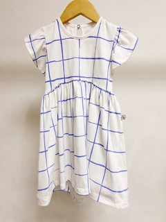 Pronta entrega - Vestido Mullet babado blue grid detalhe botao perola - comprar online