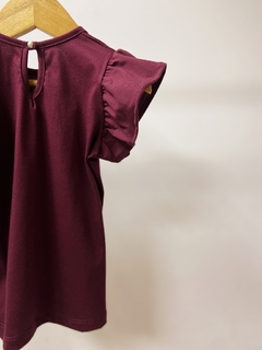 Imagem do Pronta entrega - Blusa babado lisa vinho botão pérola