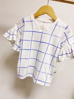 Pronta entrega - blusa manga curta com babado blue grid na internet