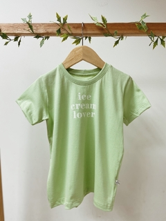 Pronta entrega - Camiseta manga curta ICE CREAM LOVER verde fabula - loja online