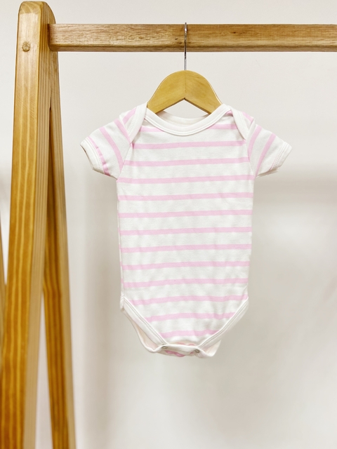 Pronta entrega - Body manga curta estampado listrado rosa claro