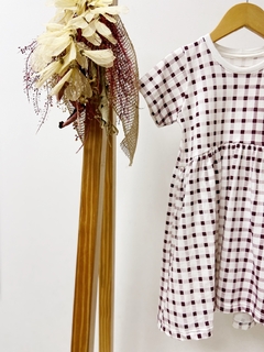 Pronta entrega - Vestido Mullet manga curta off xadrez vinho - comprar online