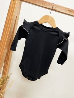 Pronta Entrega - Body manga longa preto com babado detalhe picueta off - You Boy Kids