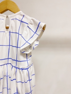 Pronta entrega - Vestido Mullet babado blue grid detalhe botao perola - comprar online