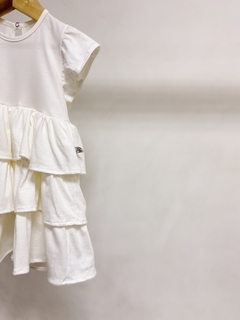 Pronta entrega - Vestido manga babado saia babados botão pérola off - loja online