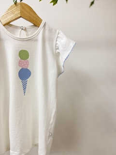 Pronta entrega - Blusa babado off SORVETE bordado picueta Aqua botão pérola casquinha Aqua - comprar online