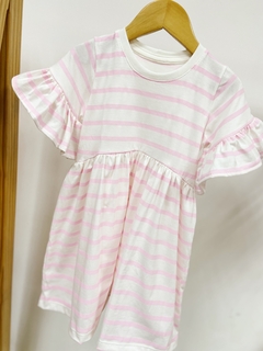 Pronta entrega - Vestido Mullet manga curta com babado listrado rosa - comprar online